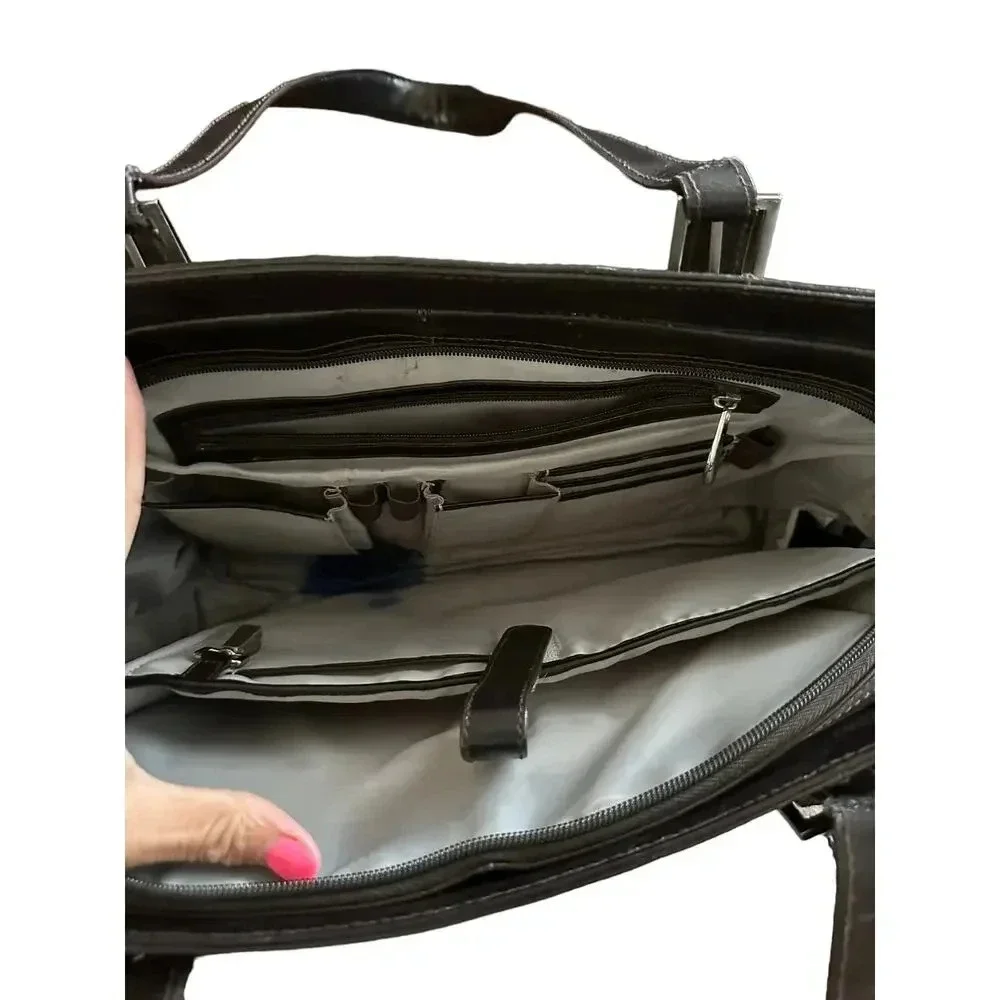 Franklin Covey Brown Leather Work Laptop Bag Organizer Briefcase Shoulder Tote